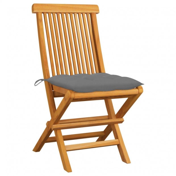 Garden Chairs With Grey Cushions 2 Pcs Solid Teak Wood Image 2