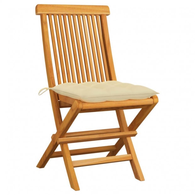 Garden Chairs With Cream White Cushions 2 Pcs Solid Teak Wood Image 2