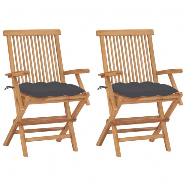 Garden Chairs With Anthracite Cushions 2 Pcs Solid Teak Wood
