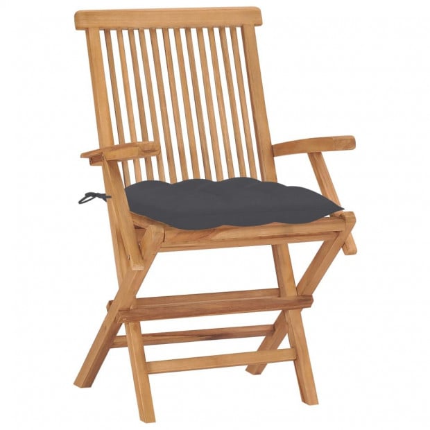 Garden Chairs With Anthracite Cushions 2 Pcs Solid Teak Wood Image 2