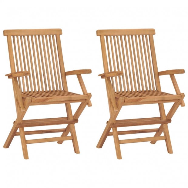 Garden Chairs With Anthracite Cushions 2 Pcs Solid Teak Wood Image 3