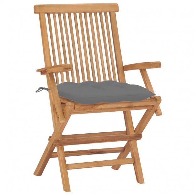 Garden Chairs With Grey Cushions 2 Pcs Solid Teak Wood Image 2