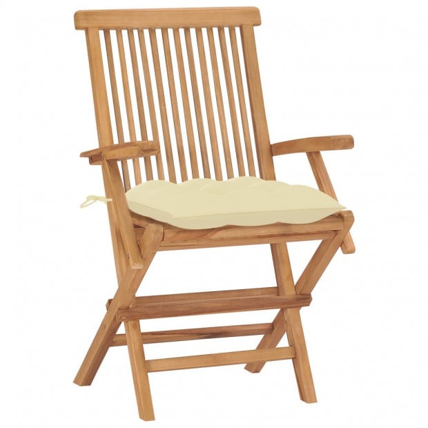 Garden Chairs With Cream White Cushions 2 Pcs Solid Teak Wood Image 2