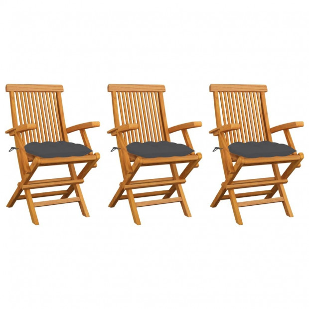 Garden Chairs With Anthracite Cushions 3 Pcs Solid Teak Wood