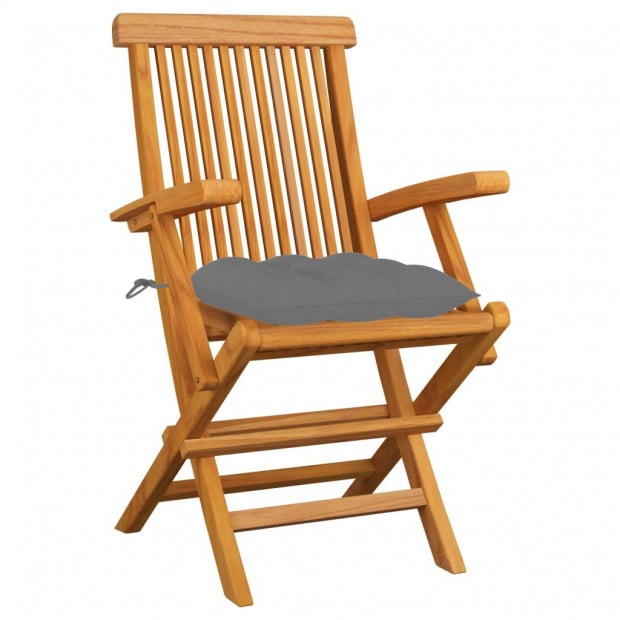 Garden Chairs With Grey Cushions 3 Pcs Solid Teak Wood Image 2