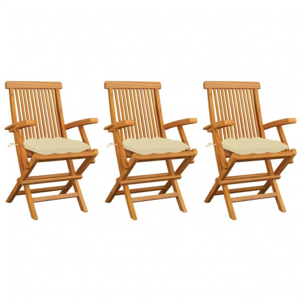 Garden Chairs With Cream White Cushions 3 Pcs Solid Teak Wood