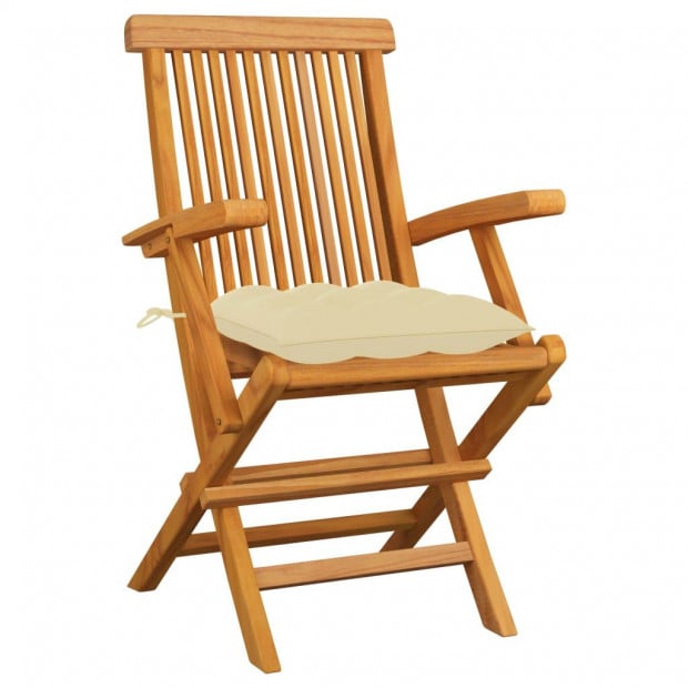 Garden Chairs With Cream White Cushions 3 Pcs Solid Teak Wood Image 2