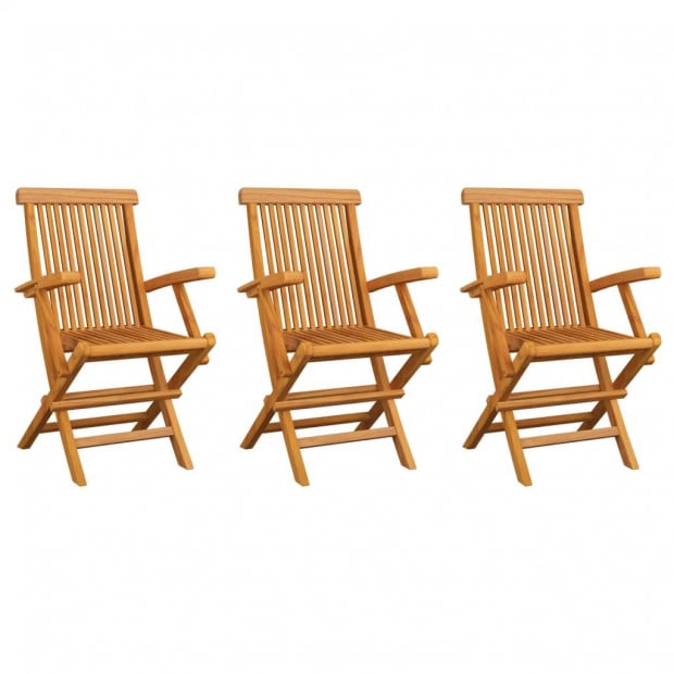 Garden Chairs With Cream White Cushions 3 Pcs Solid Teak Wood Image 8