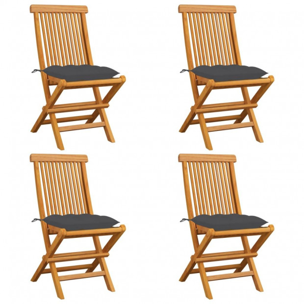 Garden Chairs With Anthracite Cushions 4 Pcs Solid Teak Wood