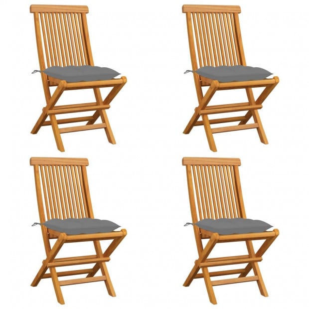 Garden Chairs With Grey Cushions 4 Pcs Solid Teak Wood