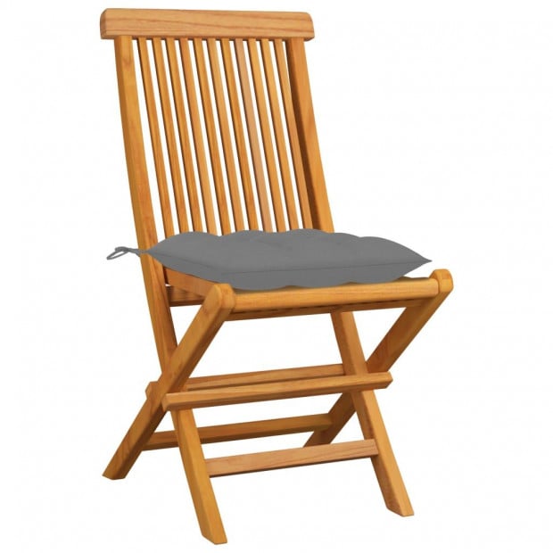 Garden Chairs With Grey Cushions 4 Pcs Solid Teak Wood Image 2