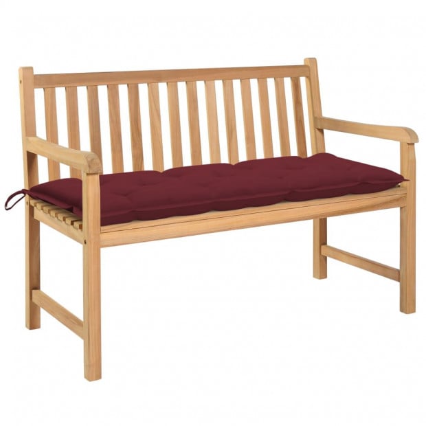 Solid Teak Wood Garden Bench With Wine Red Cushion 120 Cm