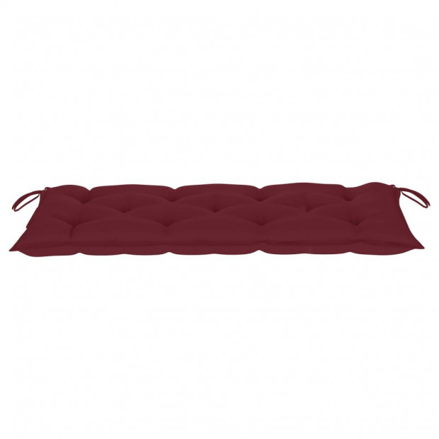 Solid Teak Wood Garden Bench With Wine Red Cushion 120 Cm Image 8
