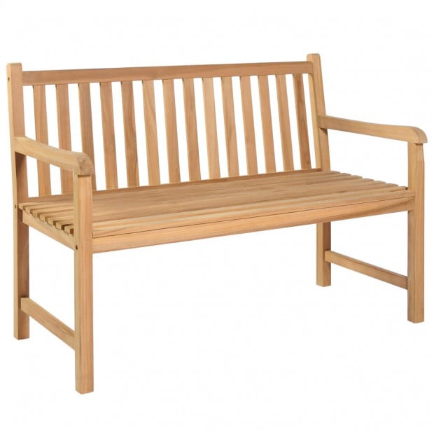 Teak Wood Garden Bench With Blue Cushion 120 Cm Solid Image 2