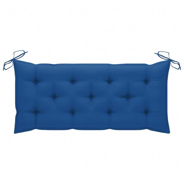 Teak Wood Garden Bench With Blue Cushion 120 Cm Solid Image 6