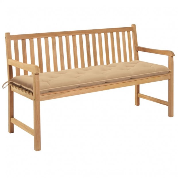 Garden Bench With Beige Cushion 150 Cm Solid Teak Wood