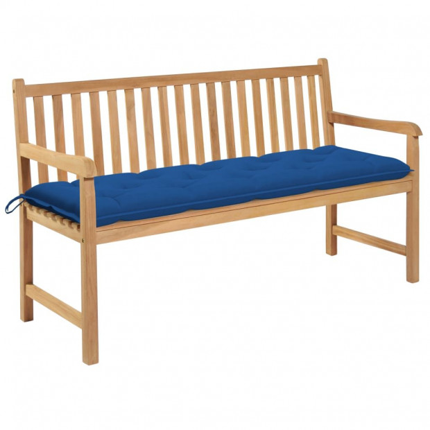Garden Bench With Blue Cushion 150 Cm Solid Teak Wood