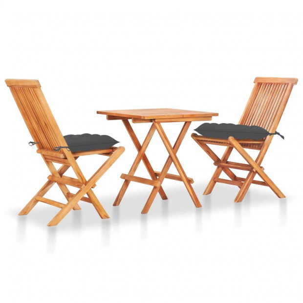 3 Piece Bistro Set With Anthracite Cushions Solid Teak Wood
