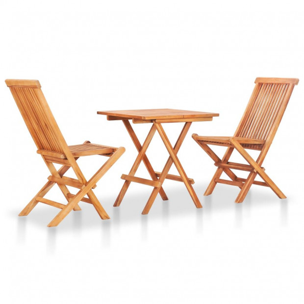 3 Piece Bistro Set With Grey Cushions Solid Teak Wood Image 2