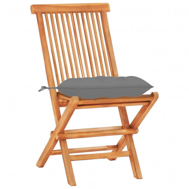 3 Piece Bistro Set With Grey Cushions Solid Teak Wood Image 11