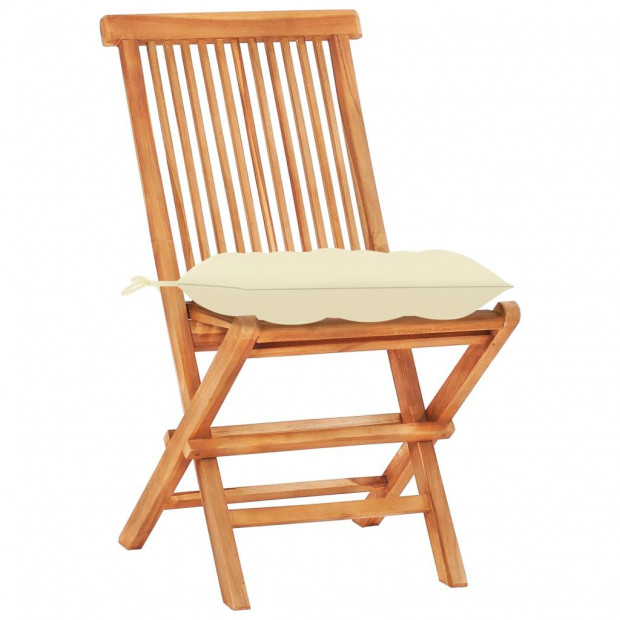 3 Piece Bistro Set With Cream White Cushions Solid Teak Wood Image 11