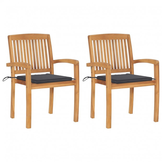 Garden Chairs With Anthracite 2 Pcs Cushions Solid Teak Wood
