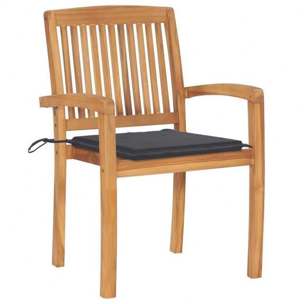 Garden Chairs With Anthracite 2 Pcs Cushions Solid Teak Wood Image 2