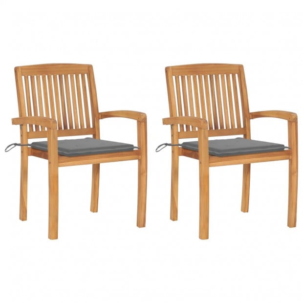 Garden Chairs With Grey Cushions 2 Pcs Solid Teak Wood
