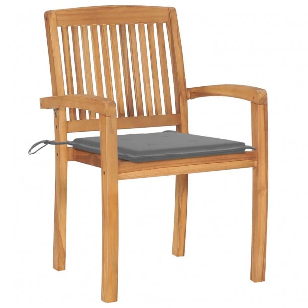 Garden Chairs With Grey Cushions 2 Pcs Solid Teak Wood Image 2