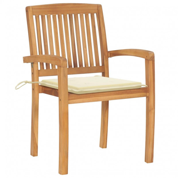 Garden Chairs 2 Pcs With Cream Cushions Solid Teak Wood Image 2