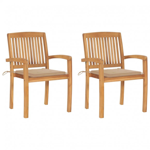 Garden Chairs 2 Pcs With Beige Cushions Solid Teak Wood