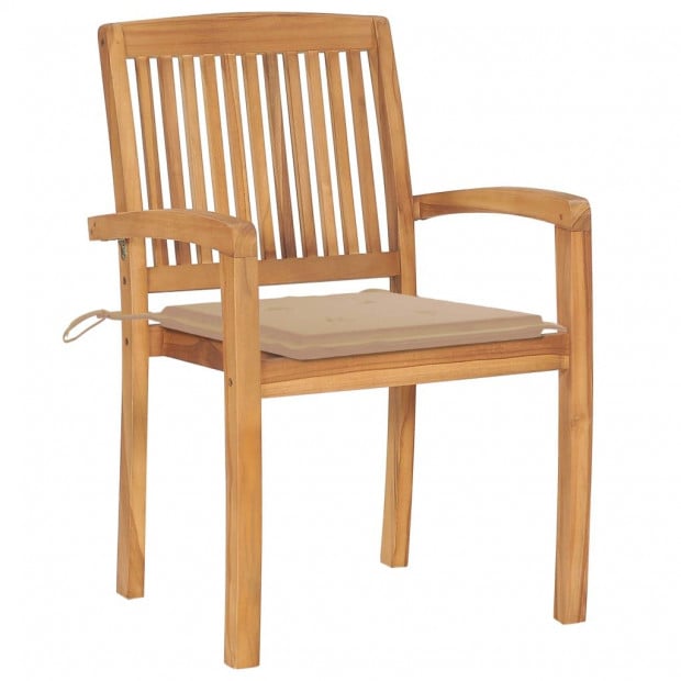 Garden Chairs 2 Pcs With Beige Cushions Solid Teak Wood Image 2