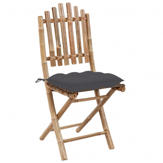 5 Piece Folding Outdoor Dining Set With Cushions Bamboo Image 5
