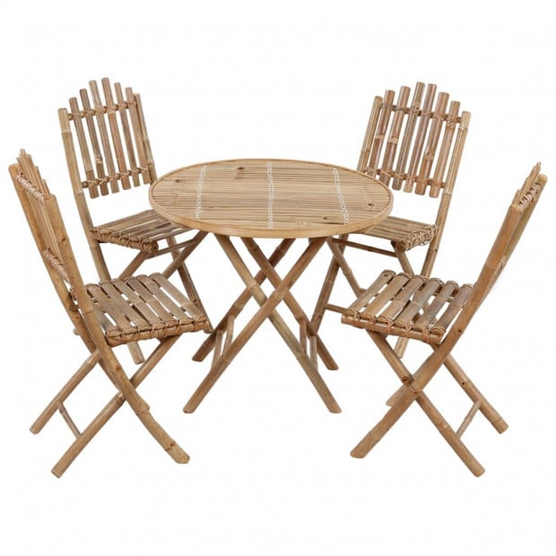 5 Piece Folding Outdoor Dining Set With Cushions Bamboo Image 2