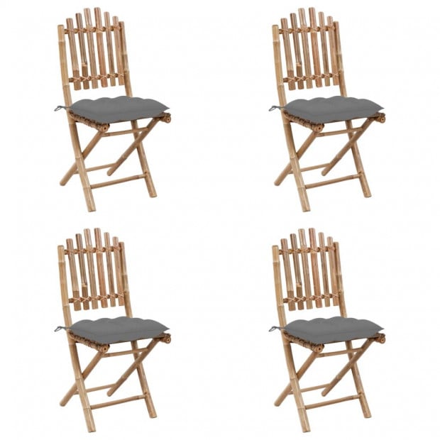 5 Piece Folding Outdoor Dining Set With Cushions Bamboo Image 3