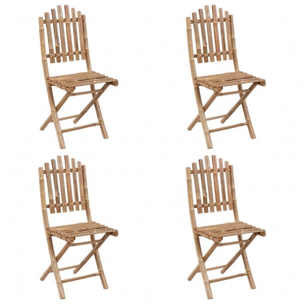 5 Piece Folding Outdoor Dining Set With Cushions Bamboo Image 4