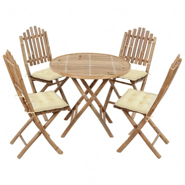 5 Piece Folding Outdoor Dining Set With Cushions Bamboo