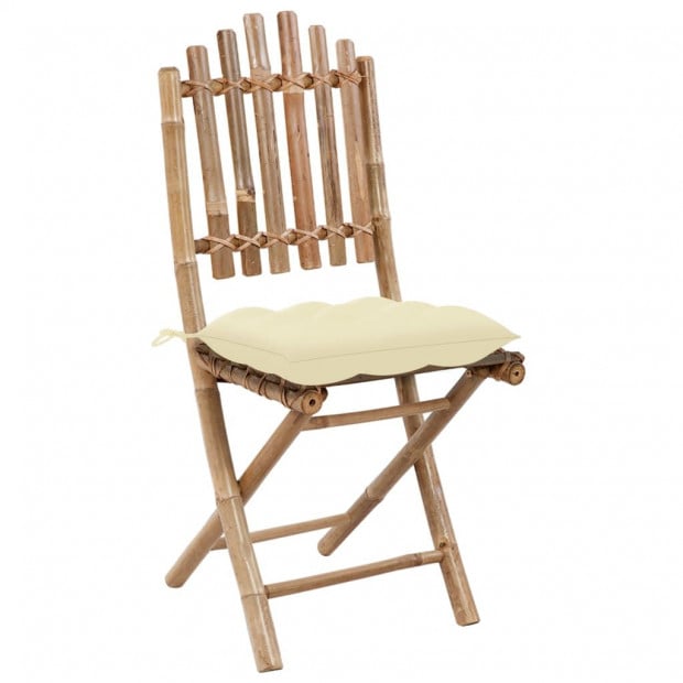 5 Piece Folding Outdoor Dining Set With Cushions Bamboo Image 5
