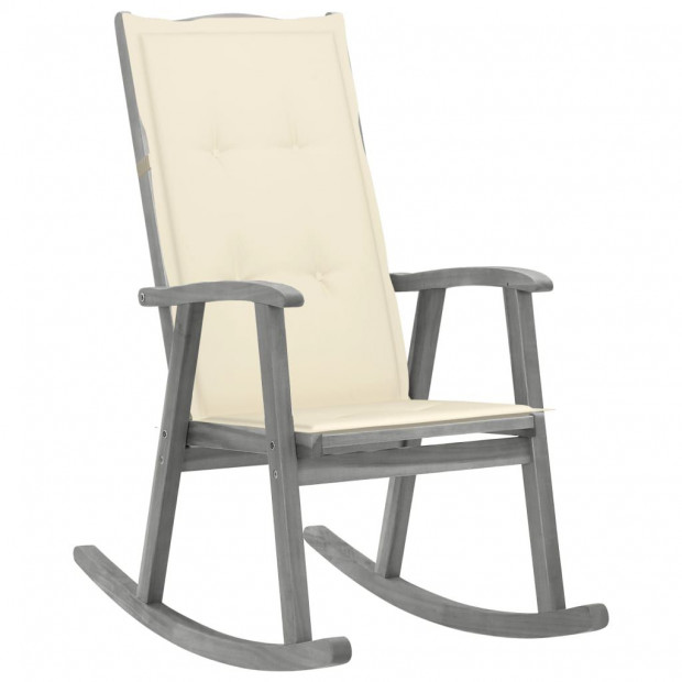 Rocking Chair With Cushions Grey Solid Acacia Wood