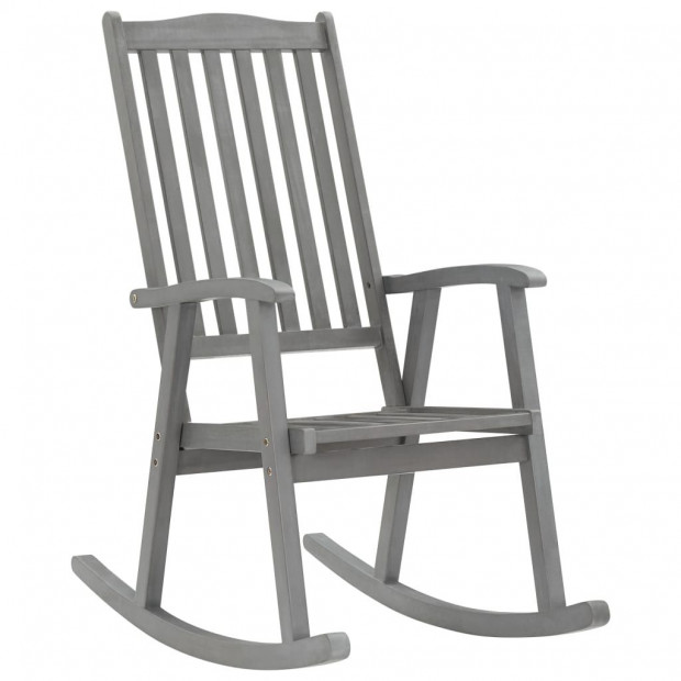 Rocking Chair With Cushions Grey Solid Acacia Wood Image 2