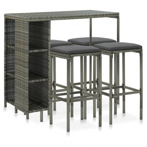 5 Piece Garden Bar Set With Cushions Poly Rattan Grey