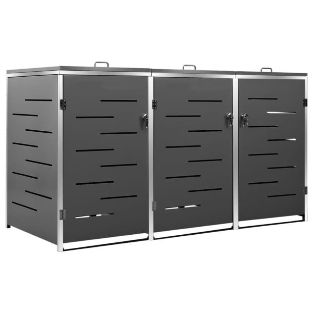 Triple Wheelie Bin Shed 207x77.5x115 Cm Stainless Steel Anthracite Image 2