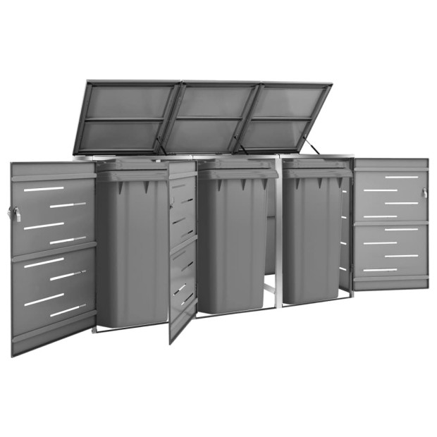 Triple Wheelie Bin Shed 207x77.5x115 Cm Stainless Steel Anthracite