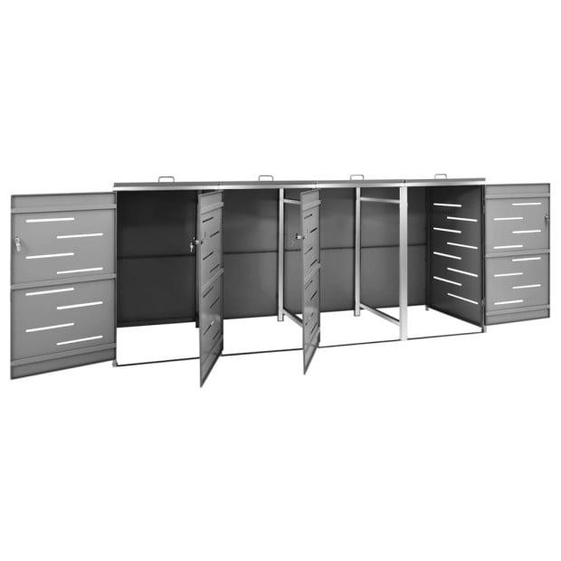 Quadruple Wheelie Bin Shed 276.5x77.5x115.5 Cm Stainless Steel Anthracite Image 7