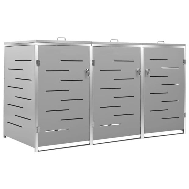 Triple Wheelie Bin Shed 207x77.5x115 Cm Stainless Steel Grey Image 2
