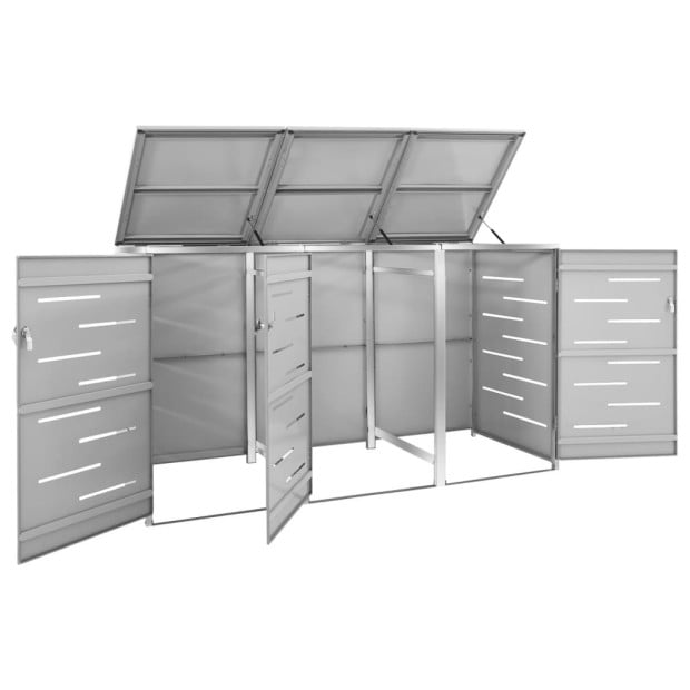 Triple Wheelie Bin Shed 207x77.5x115 Cm Stainless Steel Grey Image 6