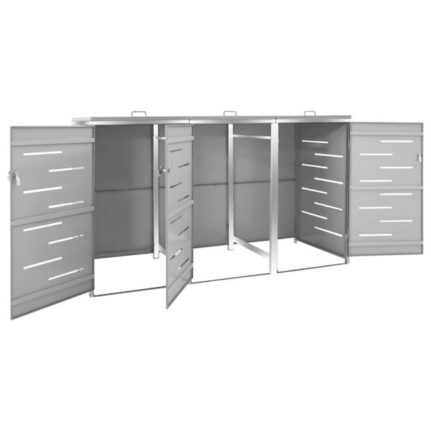 Triple Wheelie Bin Shed 207x77.5x115 Cm Stainless Steel Grey Image 7