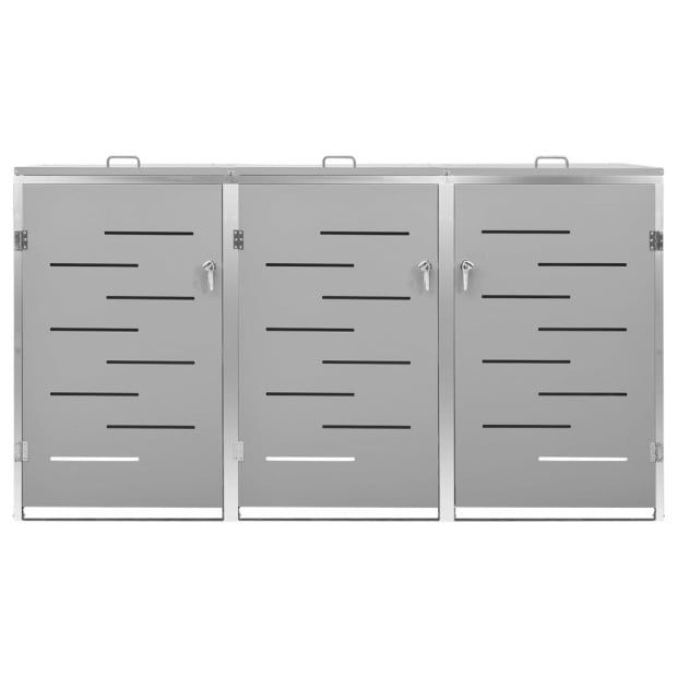Triple Wheelie Bin Shed 207x77.5x115 Cm Stainless Steel Grey Image 8