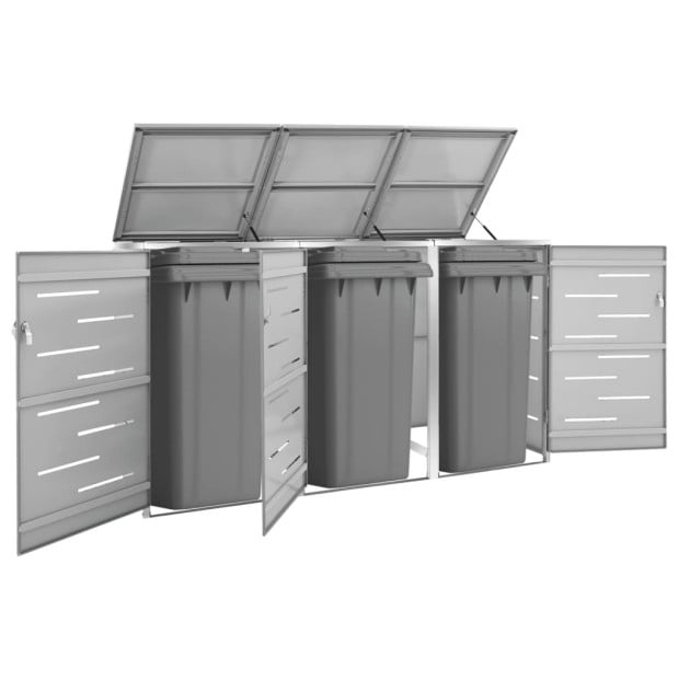 Triple Wheelie Bin Shed 207x77.5x115 Cm Stainless Steel Grey