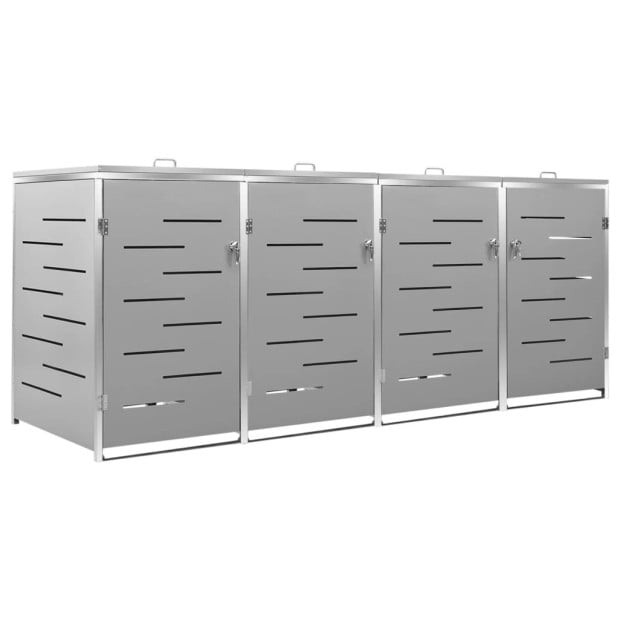 Quadruple Wheelie Bin Shed 276.5x77.5x115.5 Cm Stainless Steel Grey Image 2
